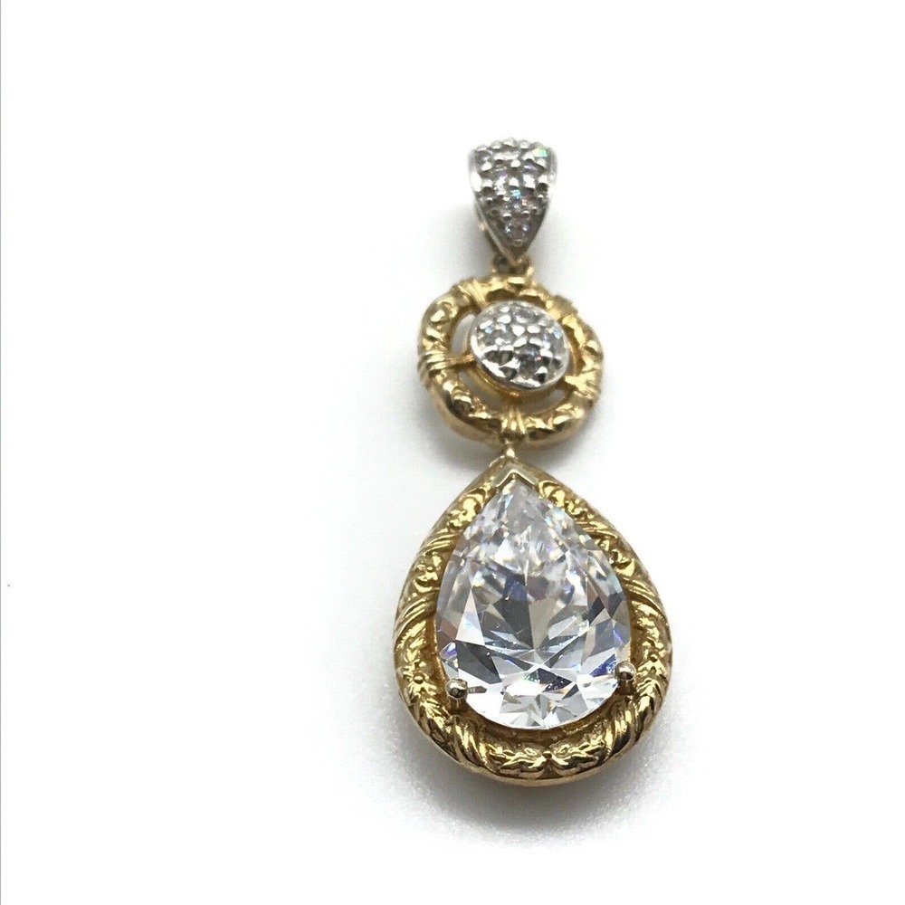 Michael Valitutti NH 925 Sterling Silver Vermeil Sparkly CZ Teardrop Pendant